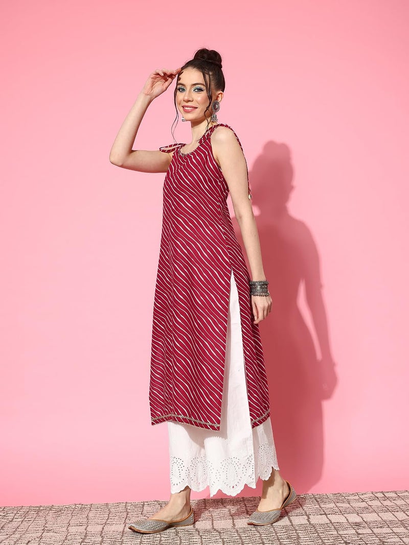 Stylum Women's Lehariya Printed Sleeveless Kurta Red - Image 3