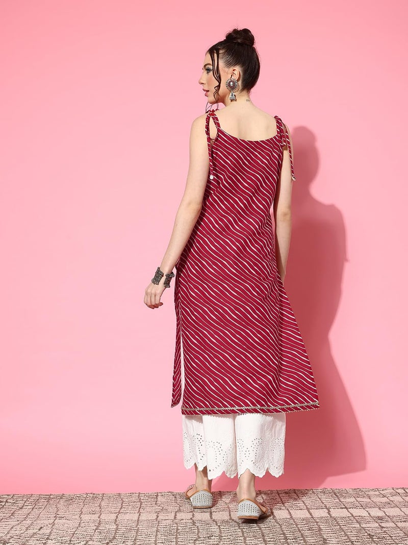 Stylum Women's Lehariya Printed Sleeveless Kurta Red - Image 2