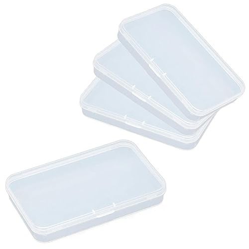 AKOAK Clear Polypropylene Rectangle Mini Storage Containers Box with Hinged Lid for Card,Accessories,Crafts,Learning Supplies,Screws,Drills,Battery,4.8" x 2.9" x 0.67",Pack of 4 - Image 1