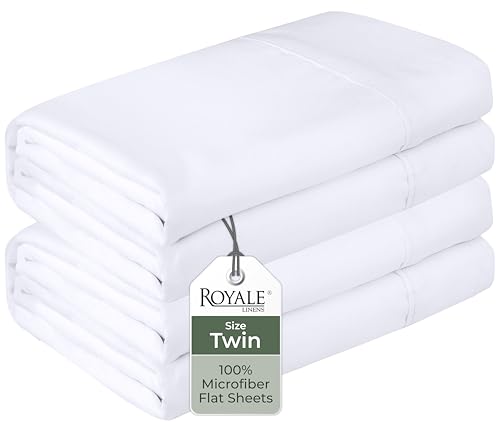 Royale Linens 2 Pack Bulk Flat Sheet Set  Top Sheets  Soft 1800 Microfiber  Wrinkle  Stain Resistant  for Hotel Massage Table Hospital Dorm  Twin Flat Sheet Sold Separately Twin White