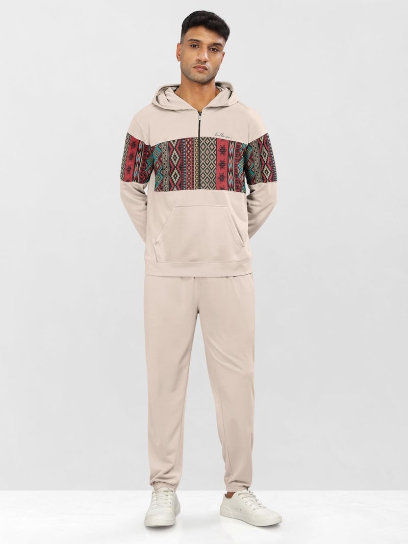 BULLMER Trendy Clothing Set With Hoodie & Pants Co-Ords For Men_Beige_Medium,Jogging Suit - Image 2