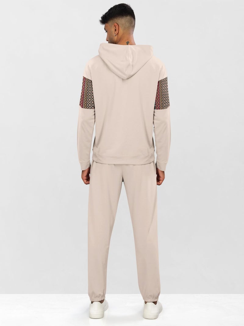 BULLMER Trendy Clothing Set With Hoodie & Pants Co-Ords For Men_Beige_Medium,Jogging Suit - Image 3