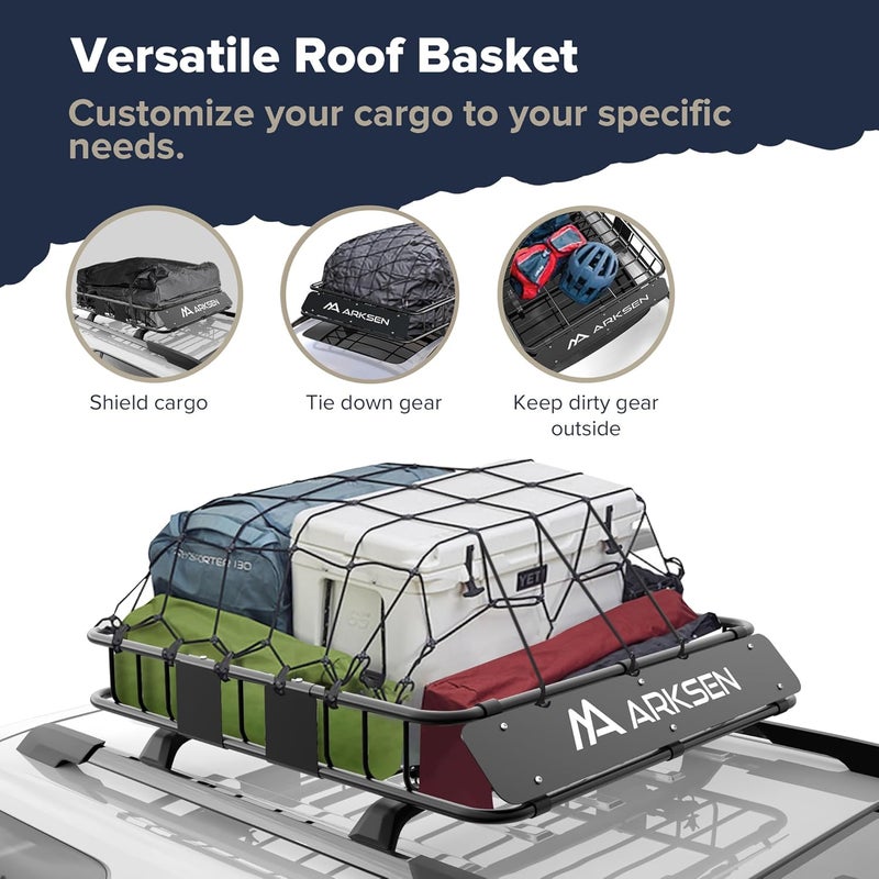 ARKSEN 43 x 39 x 6 Inch Universal 150LB Heavy Duty Roof Rack Cargo with Extension Car Top Luggage Holder Carrier Basket for SUV, Truck, & Car Steel Construction - Image 3