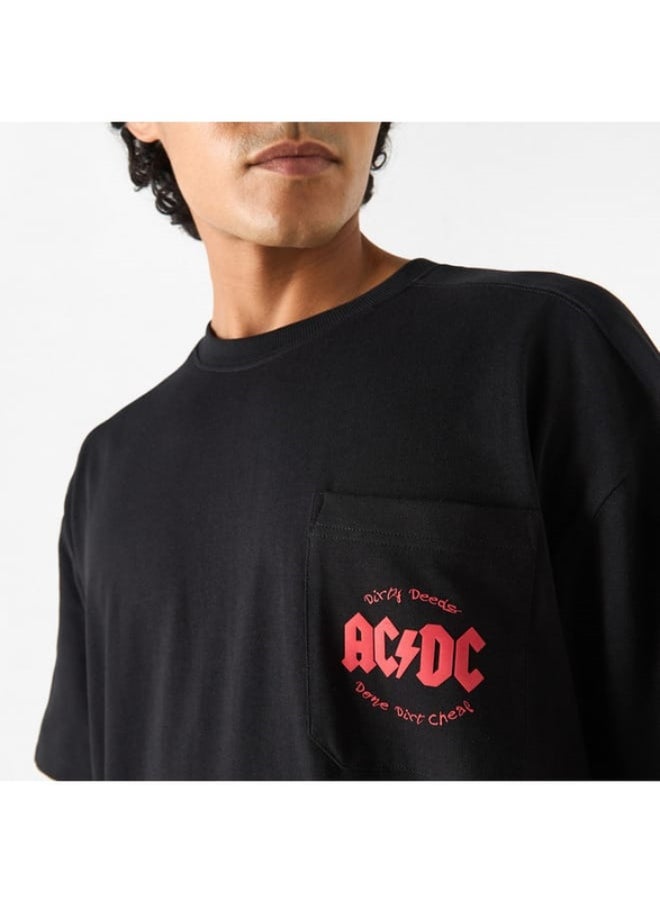 SP Characters ACDC Print Crew Neck T-shirt with Short Sleeves and Chest Pocket  - Image 2