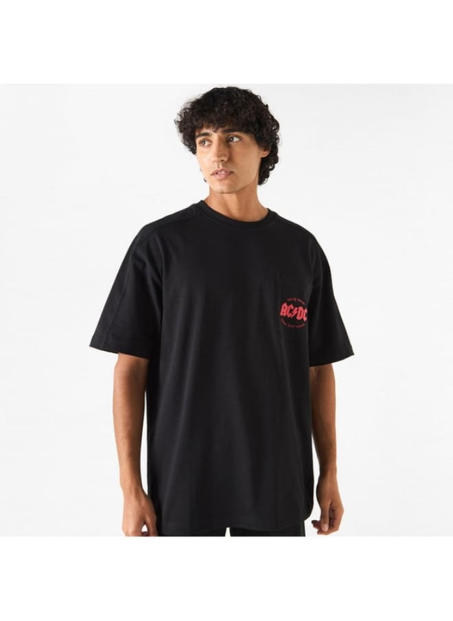 SP Characters ACDC Print Crew Neck T-shirt with Short Sleeves and Chest Pocket  - Image 3
