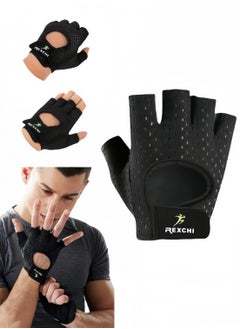 REXCHI Half Finger Sports Gloves, Fitness Gloves, Light Weightlifting Gloves, Unisex Training Gloves, Breathable Black  - Image 1