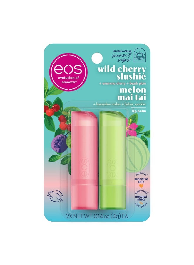 eos Sunset Sips Lip Balms- Melon Mai Tai & Wild Cherry Slushie, All-Day Moisture, Lip Care, 0.14 oz, 2-Pack - Image 1