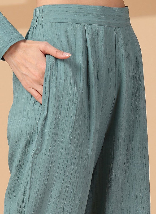 PlusS قميص بقلنسوة باللون الأخضر البحري وسروال متناسق للنساء - Image 3