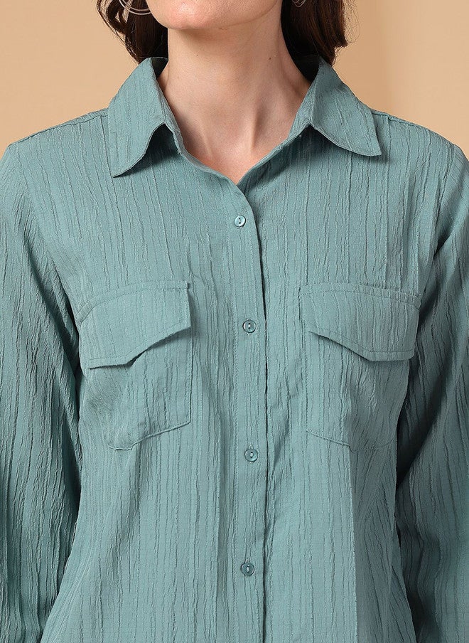 PlusS قميص بقلنسوة باللون الأخضر البحري وسروال متناسق للنساء - Image 2