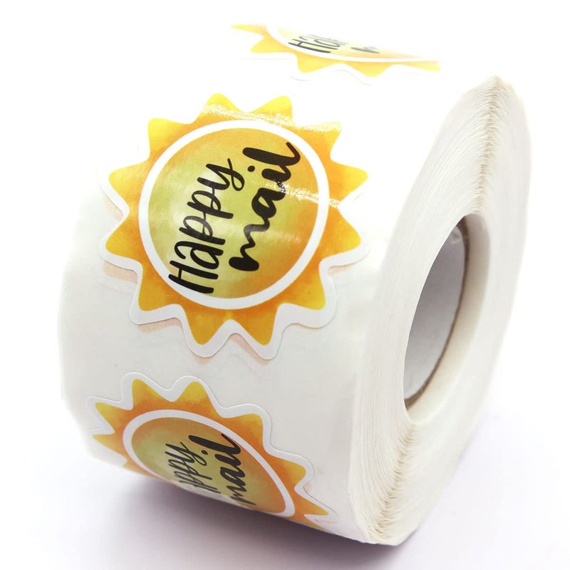 Wailozco Happy Mail Sun StickersThank You StickersHandmade StickersSmall Shop StickersEnvelopes Stickers for Small Business Online RetailersHandmade Goods500 Labels Per Roll