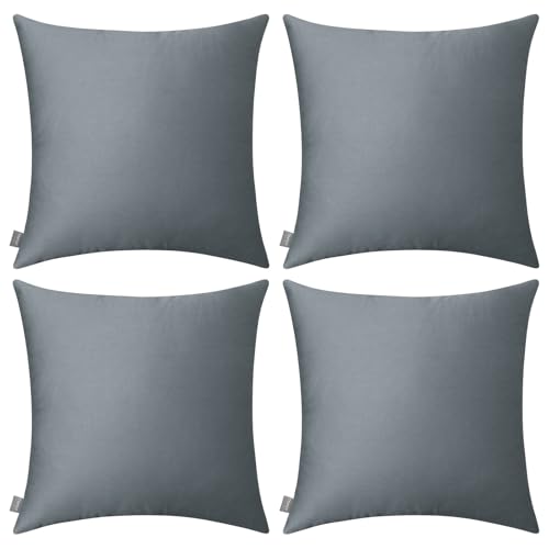 Thmyo 4-Pack 100% Cotton Comfortable Solid Decorative Throw Pillow Case, Square Cushion Cover Pillowcase Sublimation Blank Pillow Covers DIY Throw Pillowcase for Sofa(20x20 inch/ 50x50cm,Dark Grey) - Image 1