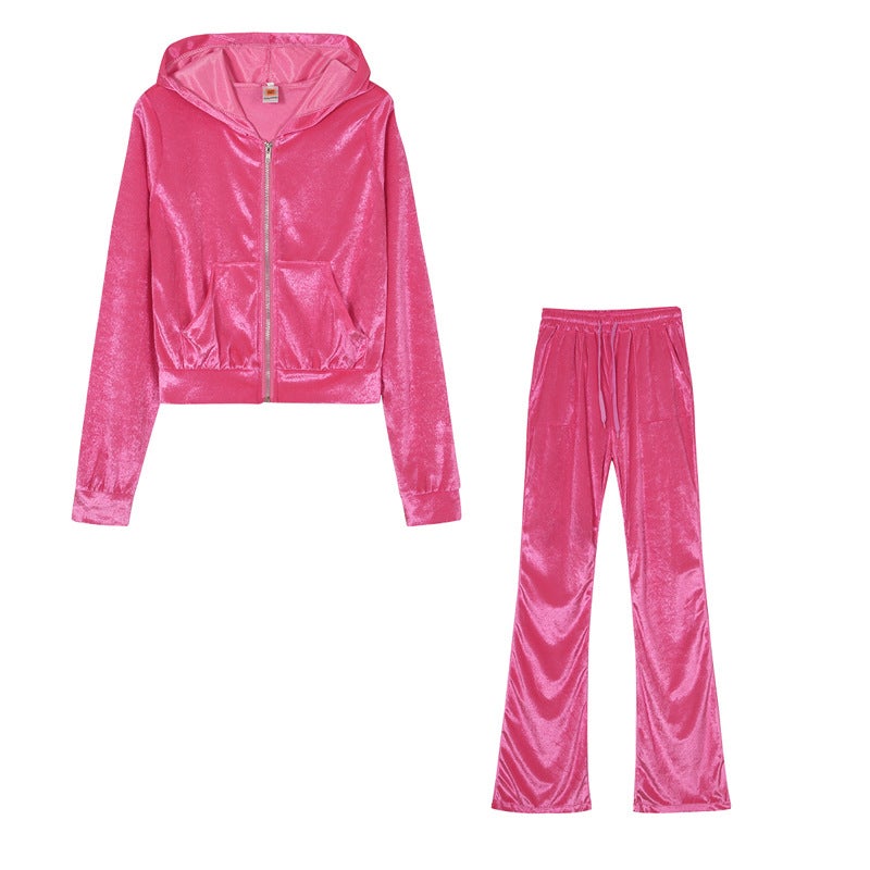 Velvet Hoodie  Wide Leg Pants Set Casual Womens Plus Size Pink  - Image 1