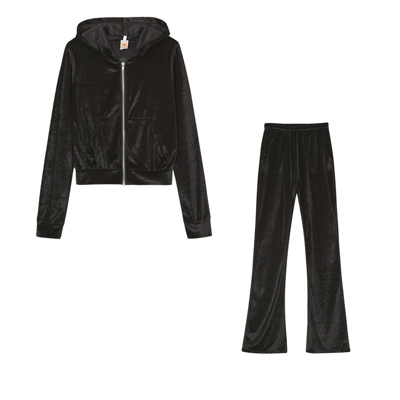 Velvet Hoodie  Wide Leg Pants Set Casual Womens Plus Size Pink  - Image 2