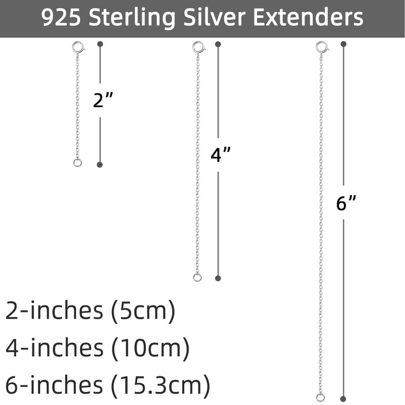 VANBARIS 925 Sterling Silver Necklace Extender Sterling Silver Necklace Chain Extenders for Women Chain Bracelet Anklet Jewelry Extension for Necklaces, 3 Piece Set (2, 4, 6 Inches) - Image 3