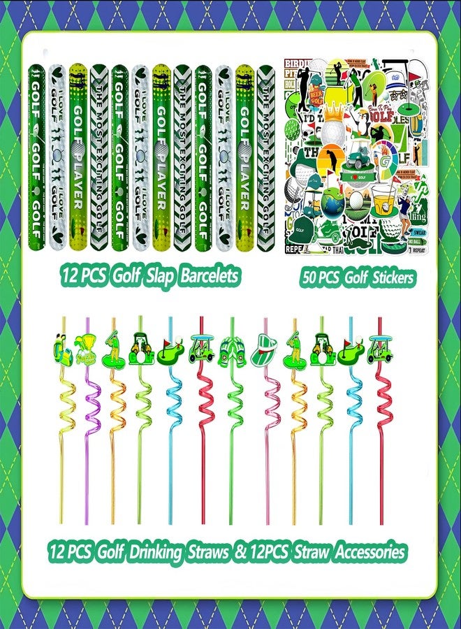 Meaxur 110 Pcs Golf Party Favor Set Includes Golf Theme Slap Bracelet Golf Drinking Straws Golf Ball Keychain Golf Gift Bags Golf Stickers for Golf Goodies Bags Filler Golf Birthday Party Decorations - Image 2