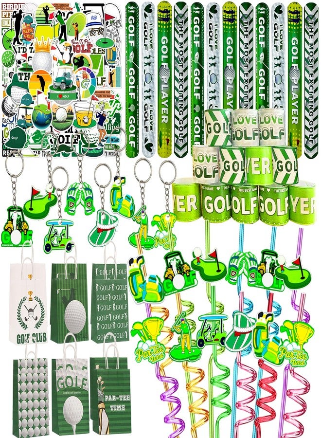 Meaxur 110 Pcs Golf Party Favor Set Includes Golf Theme Slap Bracelet Golf Drinking Straws Golf Ball Keychain Golf Gift Bags Golf Stickers for Golf Goodies Bags Filler Golf Birthday Party Decorations - Image 1