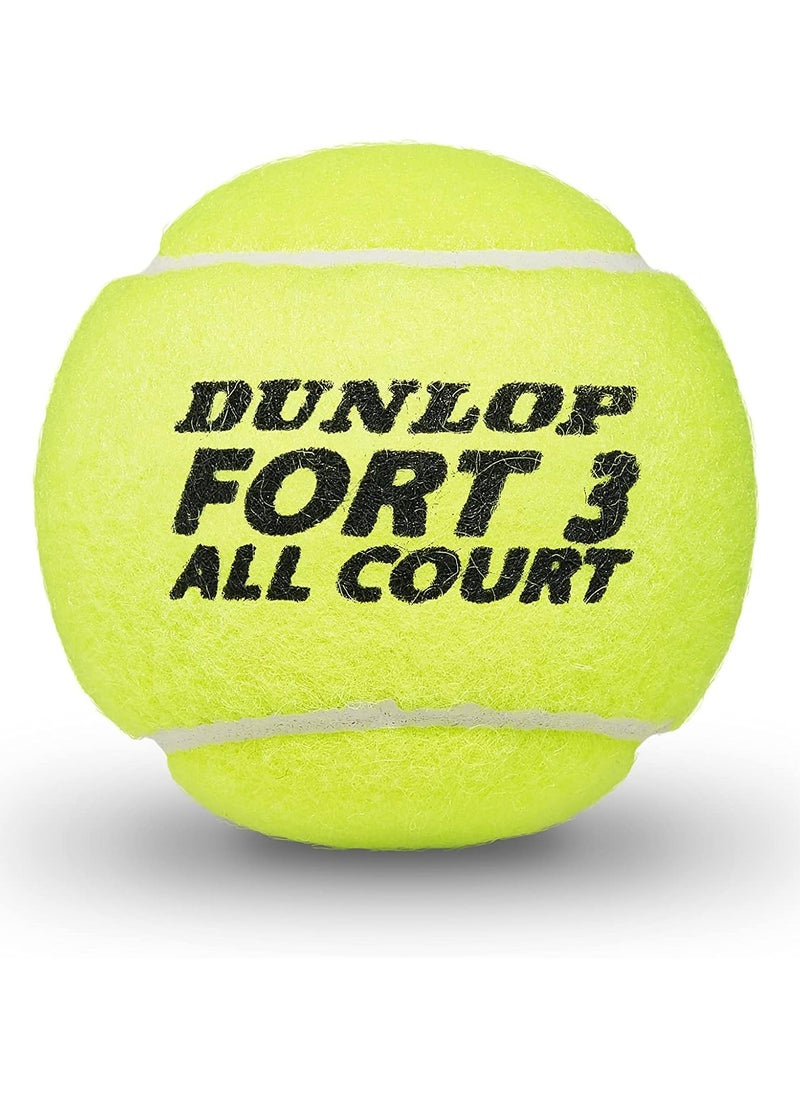 دنلوب كرات تنس DUNLOP Fort All Court TS – عبوة 3 كرات، بطبقة فلورو مقاومة للرطوبة، مناسبة للملاعب الرملية والعشبية والصلبة – جودة احترافية للتدريب والبطولات  - Image 2