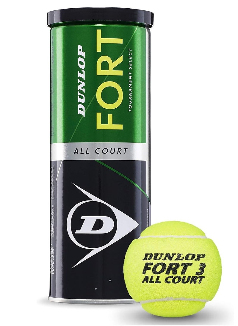 دنلوب كرات تنس DUNLOP Fort All Court TS – عبوة 3 كرات، بطبقة فلورو مقاومة للرطوبة، مناسبة للملاعب الرملية والعشبية والصلبة – جودة احترافية للتدريب والبطولات  - Image 1