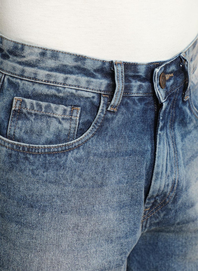 HIGH STAR Men's Indigo 100% Cotton Bleached Full Length Loose Jeans  - Image 5