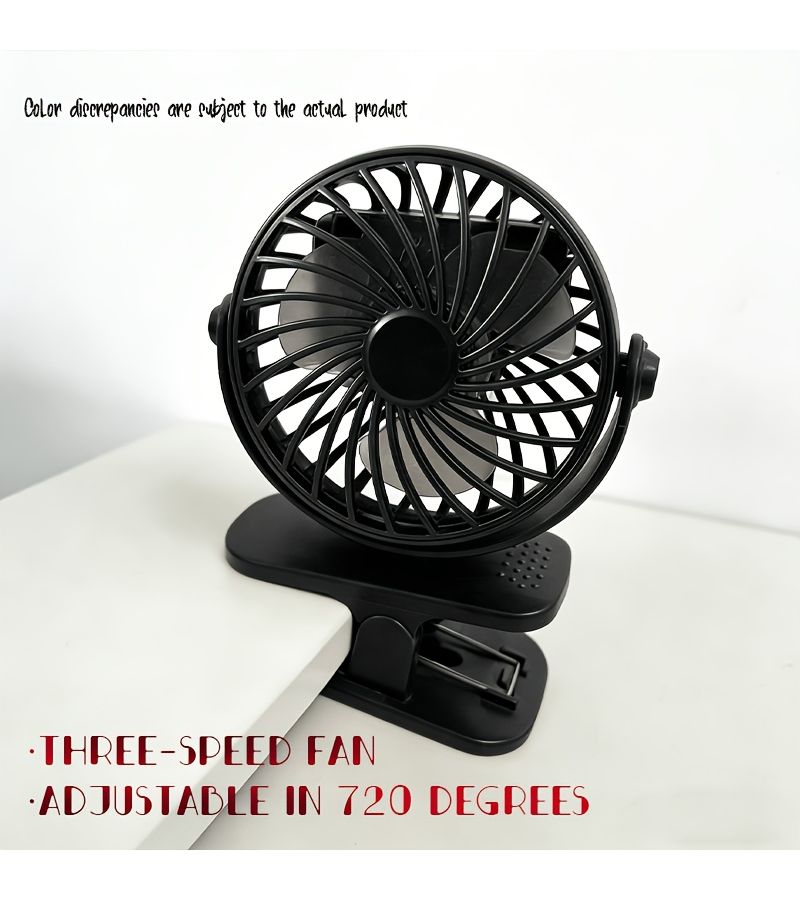720 Degree Adjustable USB Clip On Fan Portable For Outdoor Use Black - Image 2