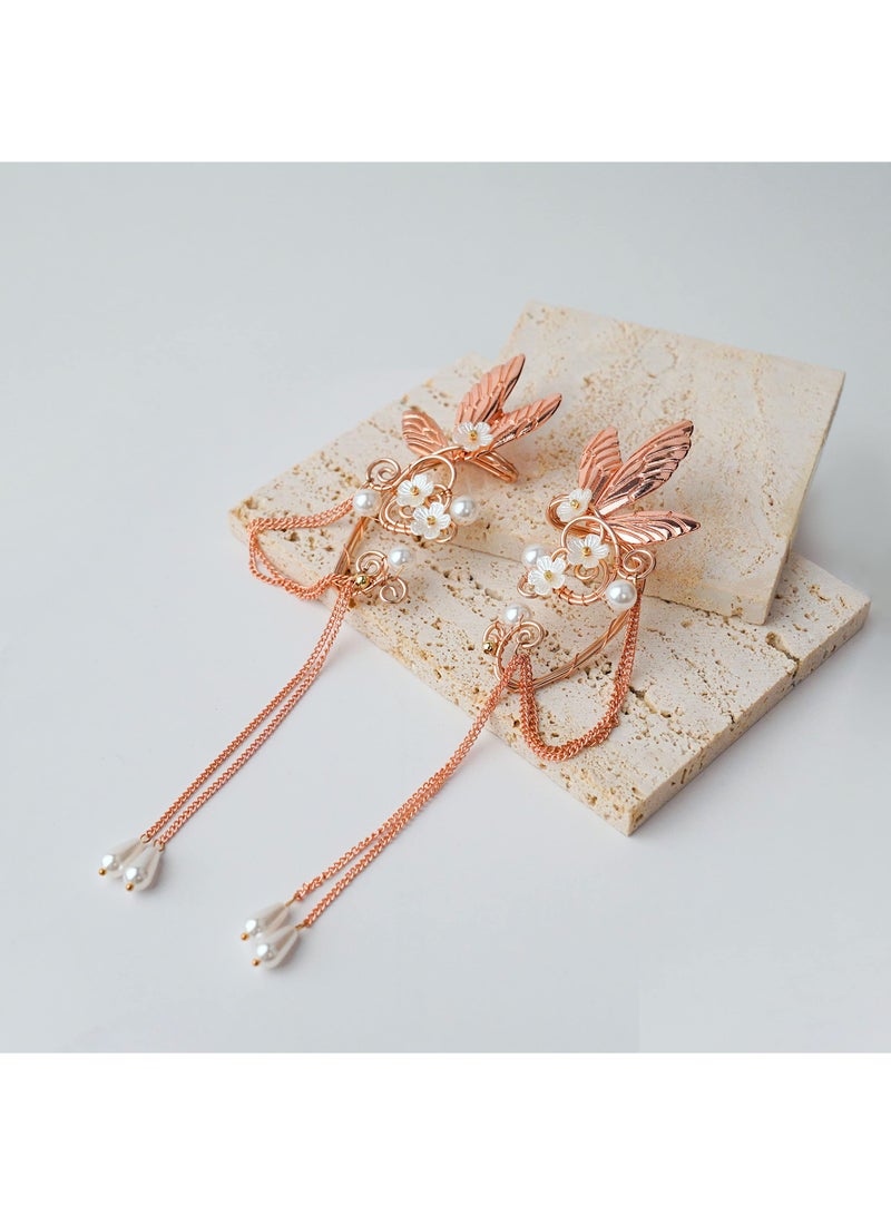 SYOSI Fairy Wing Ear Cuffs for Women, Handmade Butterfly Wing Earrings Pearls and Tassel Handmade Earrings Dragonfly Wings Pearls Jewelry Elegant Tassel Earrings Stylish Fairy Wing Ear Cuffs for Women Girls - Image 1
