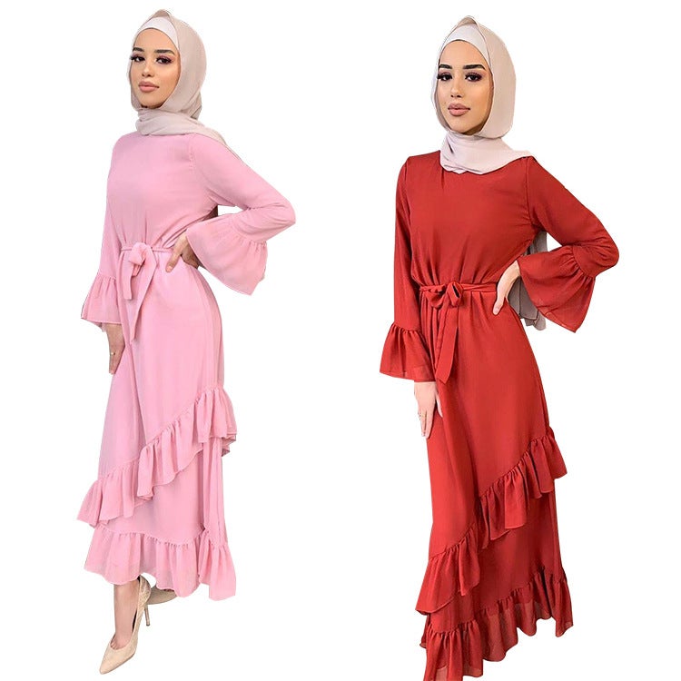 Yiduo Chiffon Patchwork Pleated Long Dress Prayer Dress Malay Dress 21003 Long-Sleeved Muslim New Style - Image 2
