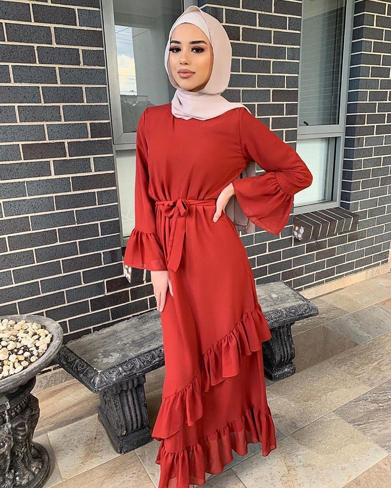 Yiduo Chiffon Patchwork Pleated Long Dress Prayer Dress Malay Dress 21003 Long-Sleeved Muslim New Style - Image 3