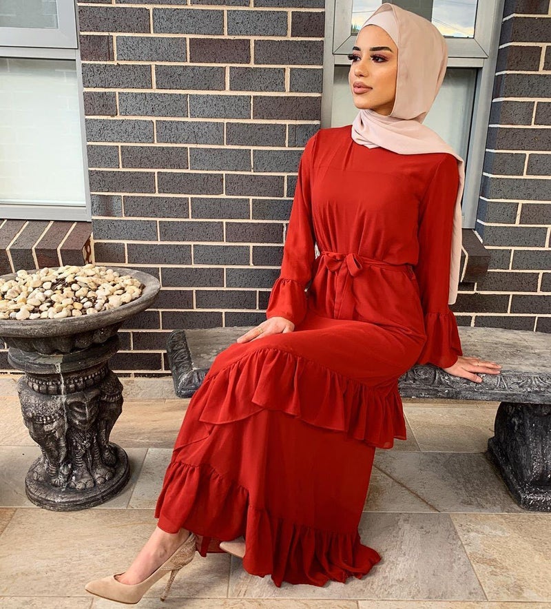 Yiduo Chiffon Patchwork Pleated Long Dress Prayer Dress Malay Dress 21003 Long-Sleeved Muslim New Style - Image 1