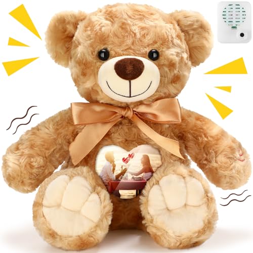 Silipull Remembrance Bear 12 Inch Rose Velvet Stuffed Animal with Recorder Brown Voice Recording Stuffed Animal with Picture Frame Recordable Gifts Fabric Toy - Image 1