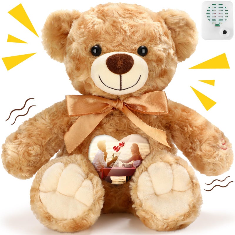 Silipull Remembrance Bear 12 Inch Rose Velvet Stuffed Animal with Recorder Brown Voice Recording Stuffed Animal with Picture Frame Recordable Gifts Fabric Toy - Image 3