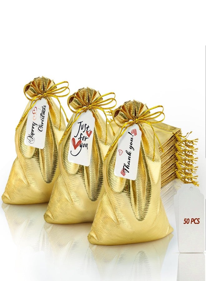 DOYIDE 50Pcs Gold Drawstring Gift Bags, 7x9in Jewelry Bags Drawstring Pouches, Shiny Wedding Party Favor Bags, Sachet Bags Empty for Birthday Party Christmas Baby Shower Candy Favors - Image 1