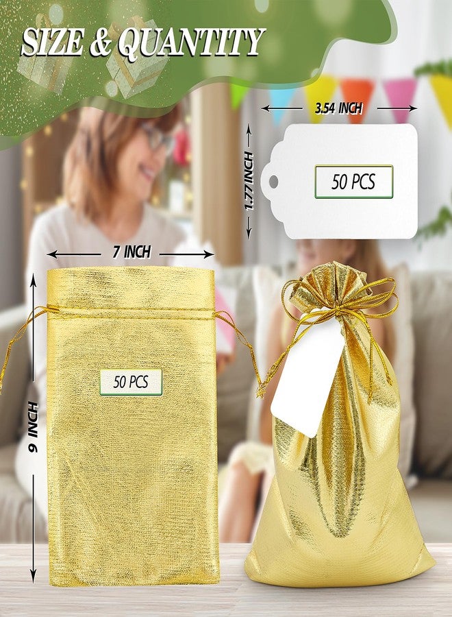 DOYIDE 50Pcs Gold Drawstring Gift Bags, 7x9in Jewelry Bags Drawstring Pouches, Shiny Wedding Party Favor Bags, Sachet Bags Empty for Birthday Party Christmas Baby Shower Candy Favors - Image 2