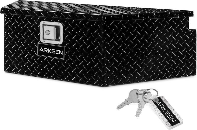 ARKSEN 39 Inch Aluminum Diamond Plate Trailer Tongue Box,Waterproof Under Truck Tool Box for Pick Up Truck Bed, RV Trailer, ATV with Lock and Keys - Black - Image 1