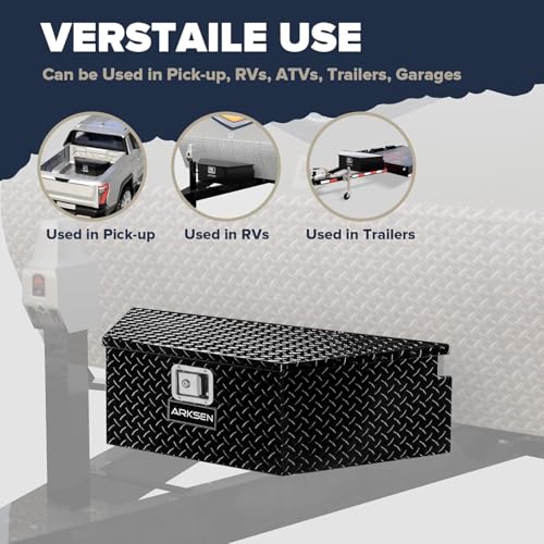 ARKSEN 39 Inch Aluminum Diamond Plate Trailer Tongue Box,Waterproof Under Truck Tool Box for Pick Up Truck Bed, RV Trailer, ATV with Lock and Keys - Black - Image 5