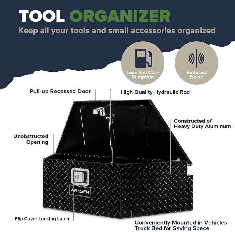 ARKSEN 39 Inch Aluminum Diamond Plate Trailer Tongue Box,Waterproof Under Truck Tool Box for Pick Up Truck Bed, RV Trailer, ATV with Lock and Keys - Black - Image 4