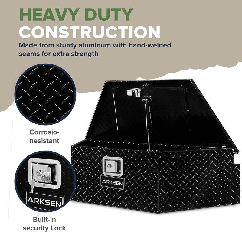 ARKSEN 39 Inch Aluminum Diamond Plate Trailer Tongue Box,Waterproof Under Truck Tool Box for Pick Up Truck Bed, RV Trailer, ATV with Lock and Keys - Black - Image 3