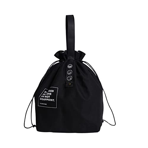 XINSHUN Canvas Drawstring Lunch Bag Insulated Lunch Tote Japanese Style Bento Tote Bag Reusable Lunch Bag Insulated Handbag Tote bag with Handle and Drawstring Closure for Women Work Picnic or Travel(BLACK) - Image 1