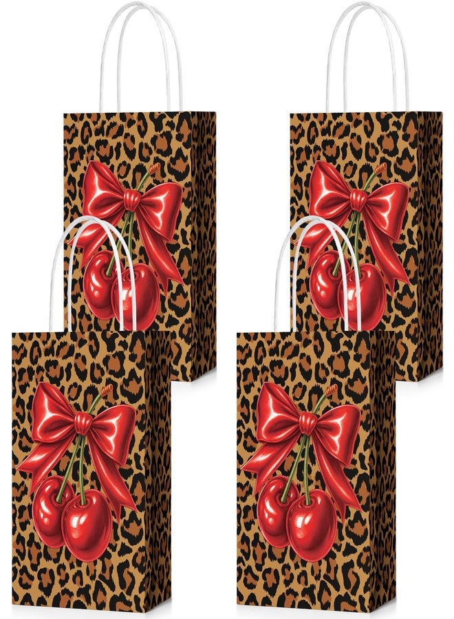 YooNotee 12 Pcs Cheetah Cherry Gift Bags Leopard Print Party Favors 8 x 6 x 3 Inch Cherry Bow Candy Bags with Handles Cheetah Print Goodie Presents for Women Bachelorette Wedding Birthday - Image 1