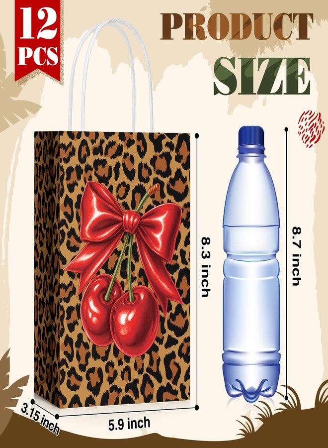 YooNotee 12 Pcs Cheetah Cherry Gift Bags Leopard Print Party Favors 8 x 6 x 3 Inch Cherry Bow Candy Bags with Handles Cheetah Print Goodie Presents for Women Bachelorette Wedding Birthday - Image 3