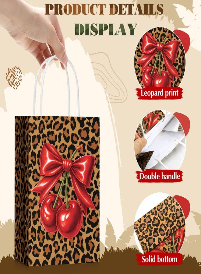 YooNotee 12 Pcs Cheetah Cherry Gift Bags Leopard Print Party Favors 8 x 6 x 3 Inch Cherry Bow Candy Bags with Handles Cheetah Print Goodie Presents for Women Bachelorette Wedding Birthday - Image 4
