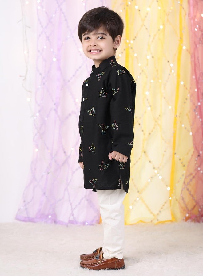 POLKA TOTS Boys Cotton Kurta Pajama Set | Printed Full Sleeve Kids Ethnic Outfit for Festivals, Weddings & Parties (Origami Print, 0-3 M) - Image 3