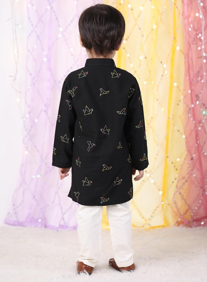 POLKA TOTS Boys Cotton Kurta Pajama Set | Printed Full Sleeve Kids Ethnic Outfit for Festivals, Weddings & Parties (Origami Print, 0-3 M) - Image 2