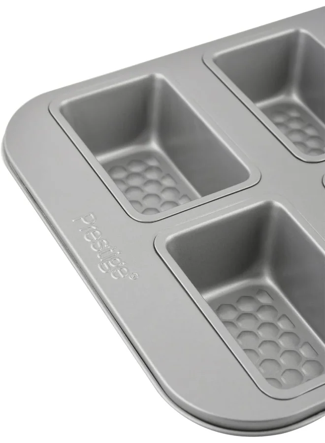 Prestige Prestige Bakemaster Mini Loaf Pan 6 Cup Pr51304, Grey, Carbon Steel Chrome 34.6x26.2x4.6cm