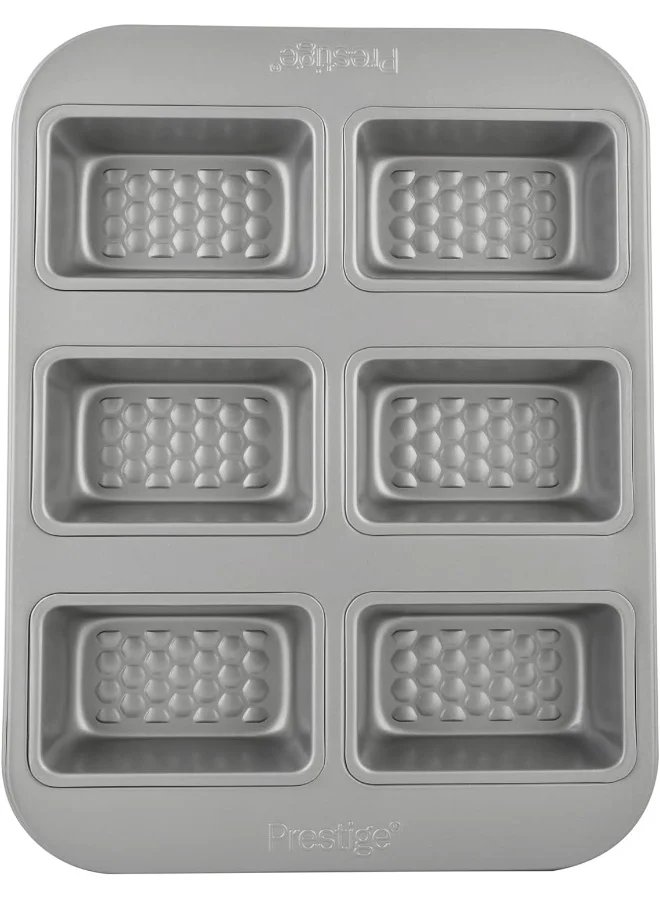 Prestige Prestige Bakemaster Mini Loaf Pan 6 Cup Pr51304, Grey, Carbon Steel Chrome 34.6x26.2x4.6cm