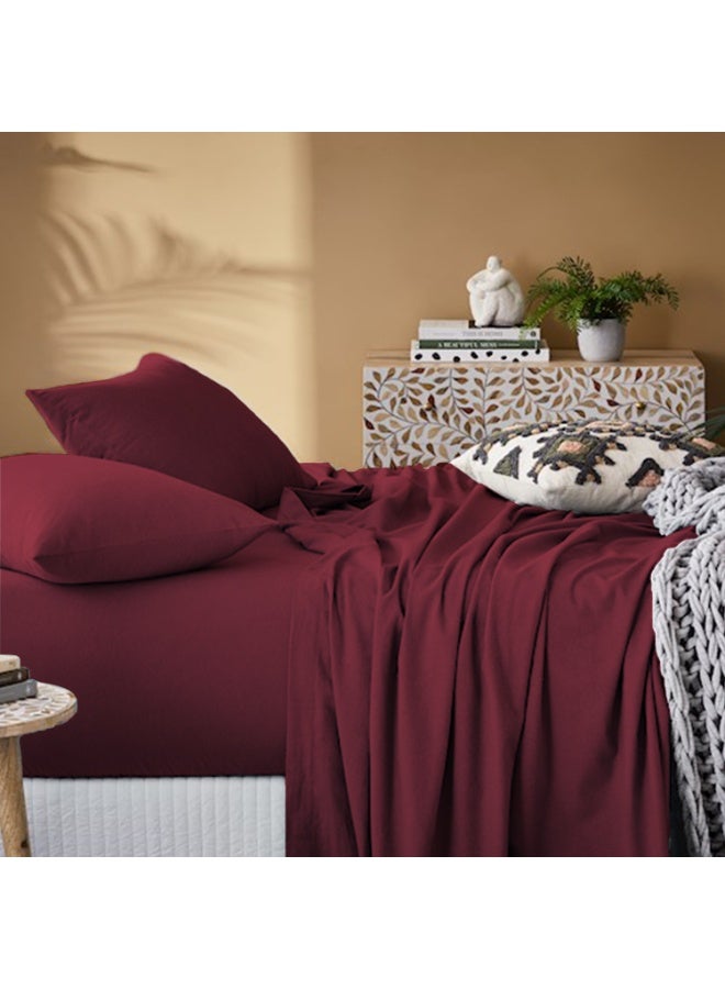 Lavish Touch Thread Count - 100% Cotton Double Brushed Flannel Sheet Set - 170 GSM Heavyweight, Deep Pockets, Pre-Shrunk & Anti-Pill, All Around Elastic – Full - Wine - Image 5