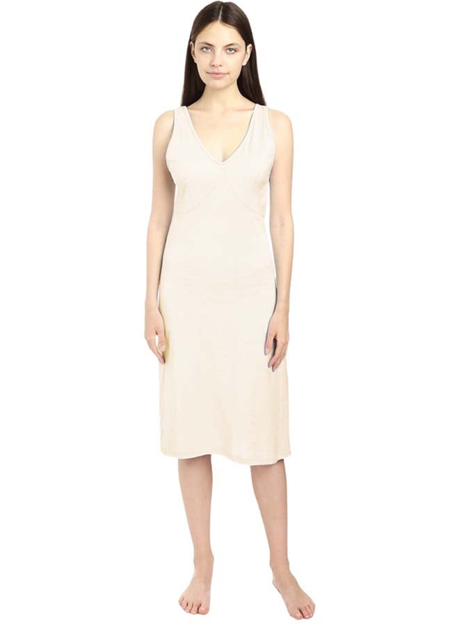 Dahab Cotton Basic V-Neck Full Slip For Women-Beige - Image 1