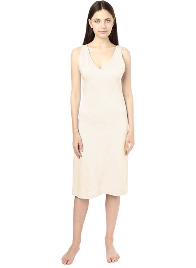 Dahab Cotton Basic V-Neck Full Slip For Women-Beige - Image 2