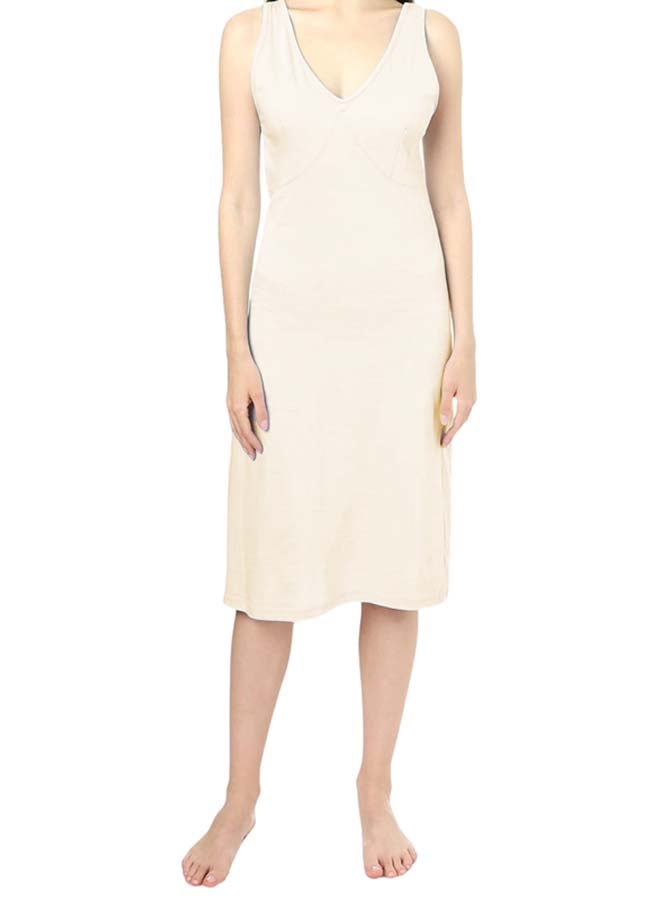 Dahab Cotton Basic V-Neck Full Slip For Women-Beige - Image 3