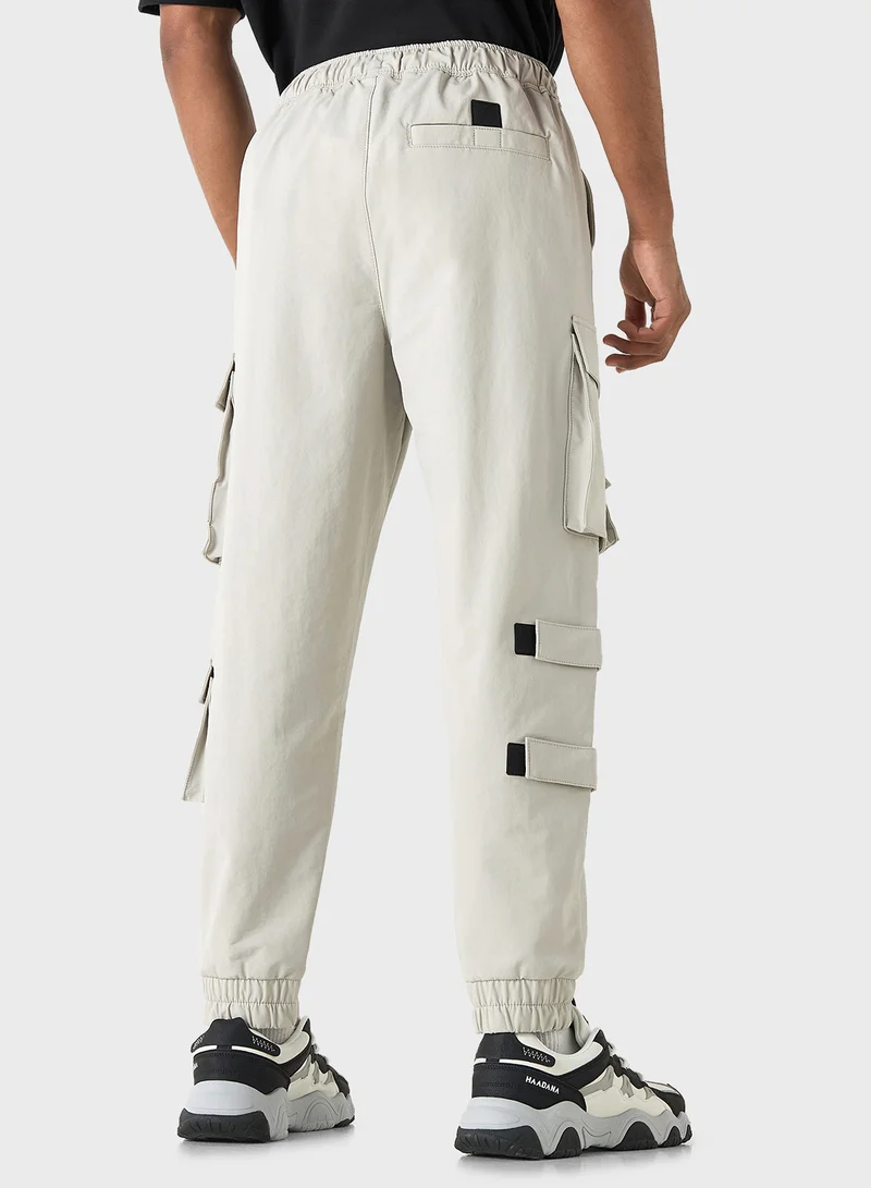 اس بي كاركترز Solid Relaxed Fit Cargo Pants with Drawstring Clos