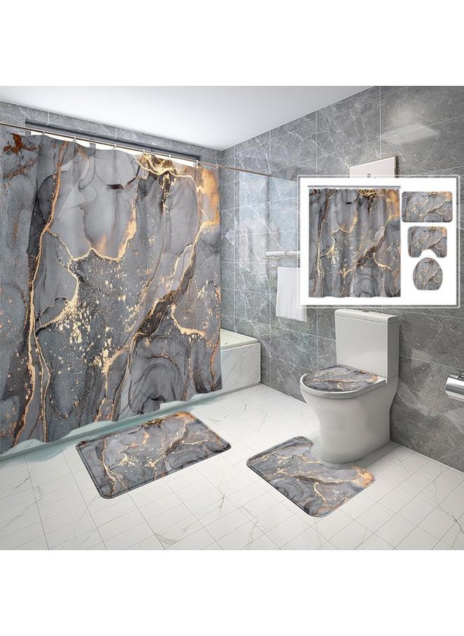 Bluejw - Factory Direct Supply  Gold Marble Digital Printing Bathroom Waterproof Shower Curtain Set Wholesale - Image 1